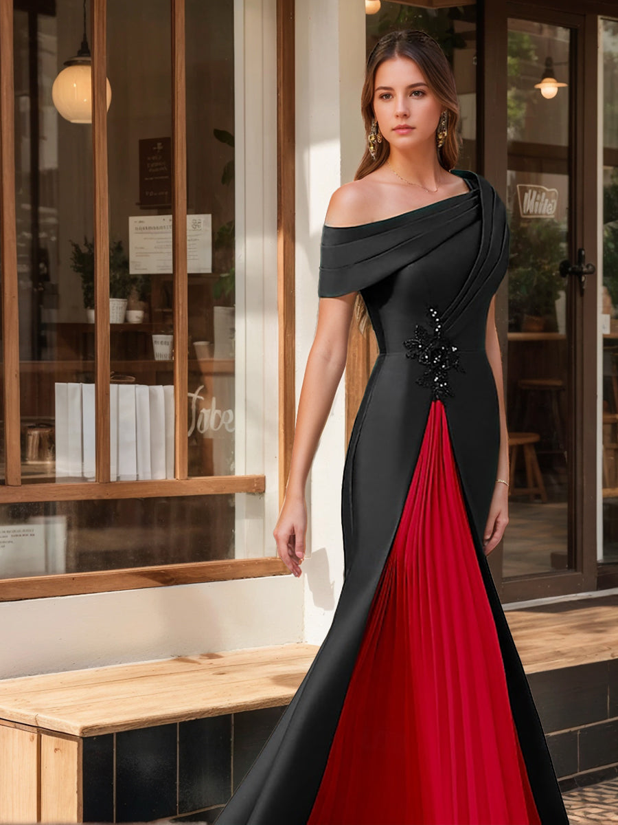 Trumpet/Mermaid One-Shoulder Short Sleeves Evening Dresses With Ruffles & Appliques BabaMila