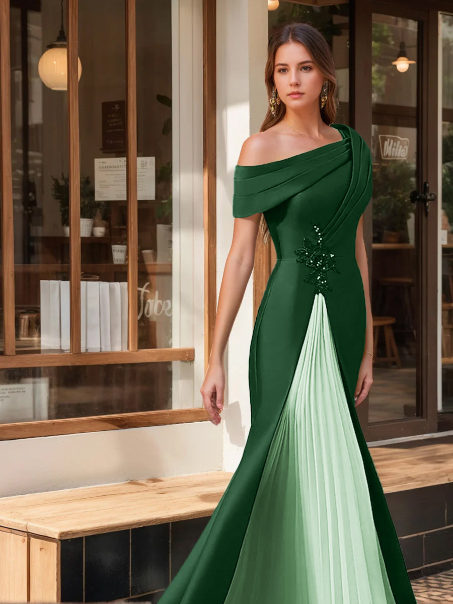 Trumpet/Mermaid One-Shoulder Short Sleeves Evening Dresses With Ruffles & Appliques BabaMila