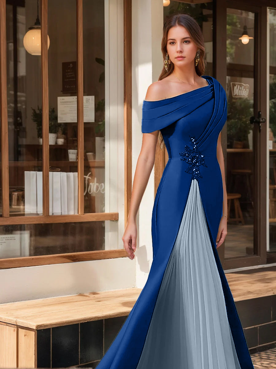 Trumpet/Mermaid One-Shoulder Short Sleeves Evening Dresses With Ruffles & Appliques BabaMila