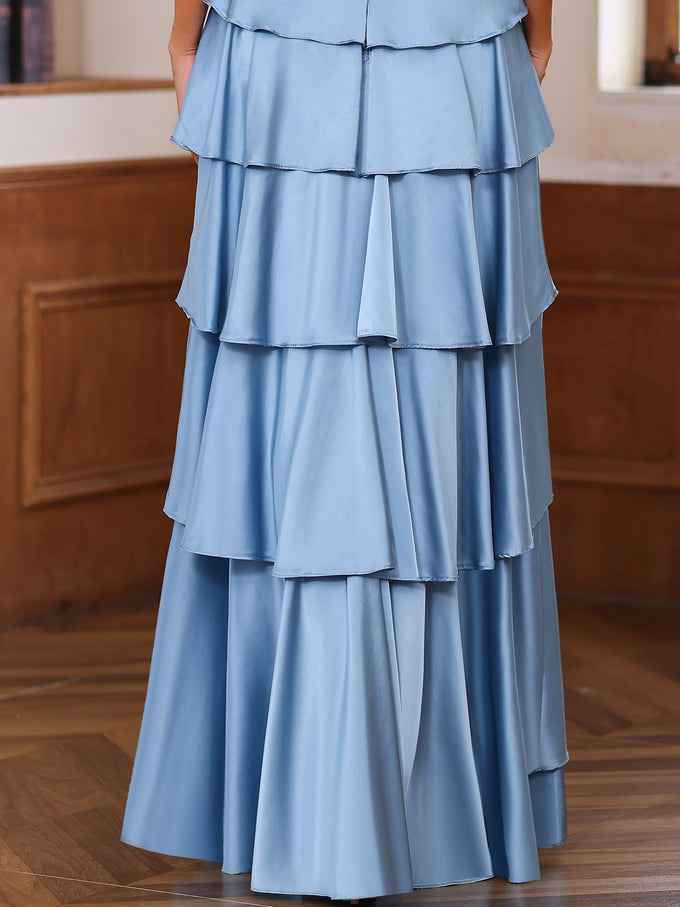 A-Line/Princess V-Neck Sleeveless Floor-Length Mother Of The Bride Dresses With Ruffles & Wrap BabaMila