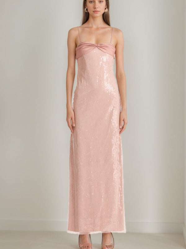 Sheath/Column Spaghetti Straps Ruched Backless Ankle-Length Prom Dresses with Sequins BabaMila