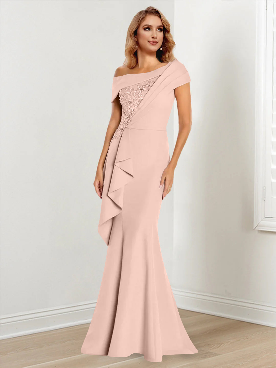 Trumpet/Mermaid One-Shoulder Long Sleeves Mother Of The Bride Dresses With Lace BabaMila