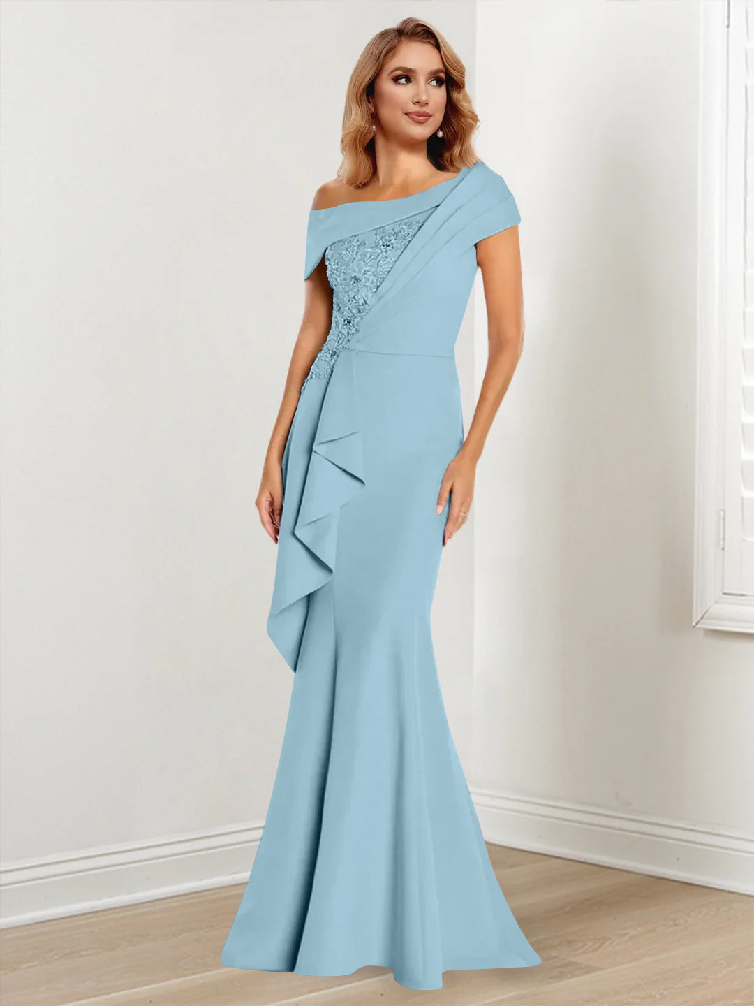 Trumpet/Mermaid One-Shoulder Long Sleeves Mother Of The Bride Dresses With Lace BabaMila