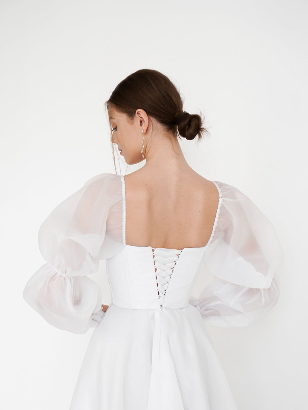A-Line/Princess Square Neck Tea-Length Long Puff Sleeve Wedding Dress BabaMila