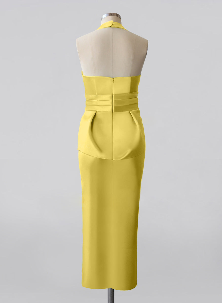 Sheath/Column Halter Sleeveless Tea-Length Mother Of The Bride Dresses With Bowknot BabaMila