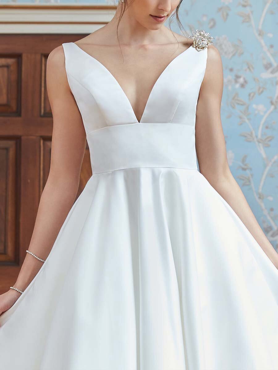 A-Line/Princess V-Neck Tea-Length Sexy Wedding Dress BabaMila