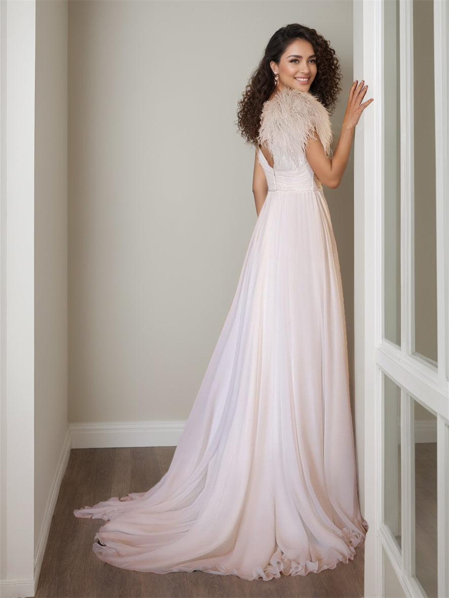 A-Line/Princess V-Neck Sleeveless Floor-Length Wedding Dress With Split Side BabaMila