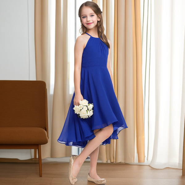 Asymmetrical Chiffon Junior Bridesmaid Dress/Girls Birthday Dresses Girls Gidiondress