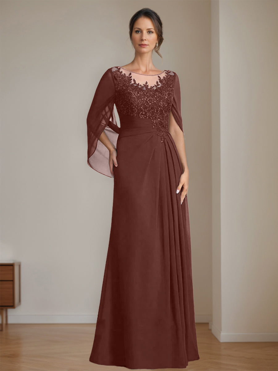A-Line/Princess Scoop Floor-Length Mother Of The Bride Dresses With Pleated & Sequins BabaMila