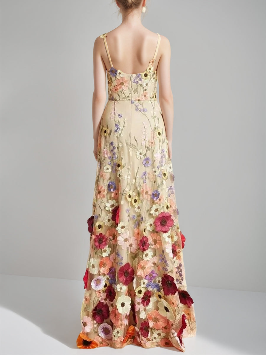 A-Line/Princess Spaghetti Straps Sleeveless Floor-Length Stylish Evening Dresses With Printed Flower BabaMila