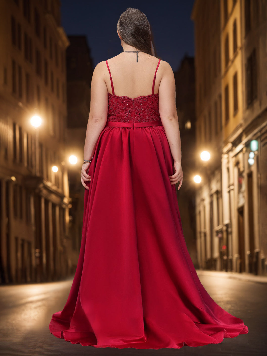 A-Line/Princess V-Neck Sleeveless Floor-Length Plus Size Prom Dresses With Appliques/Split Side BabaMila