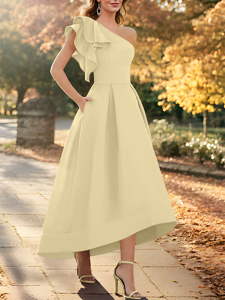 A-Line/Princess One-Shoulder Sleeveless Asymmetrical Mother Of The Bride Dresses With Ruffles BabaMila
