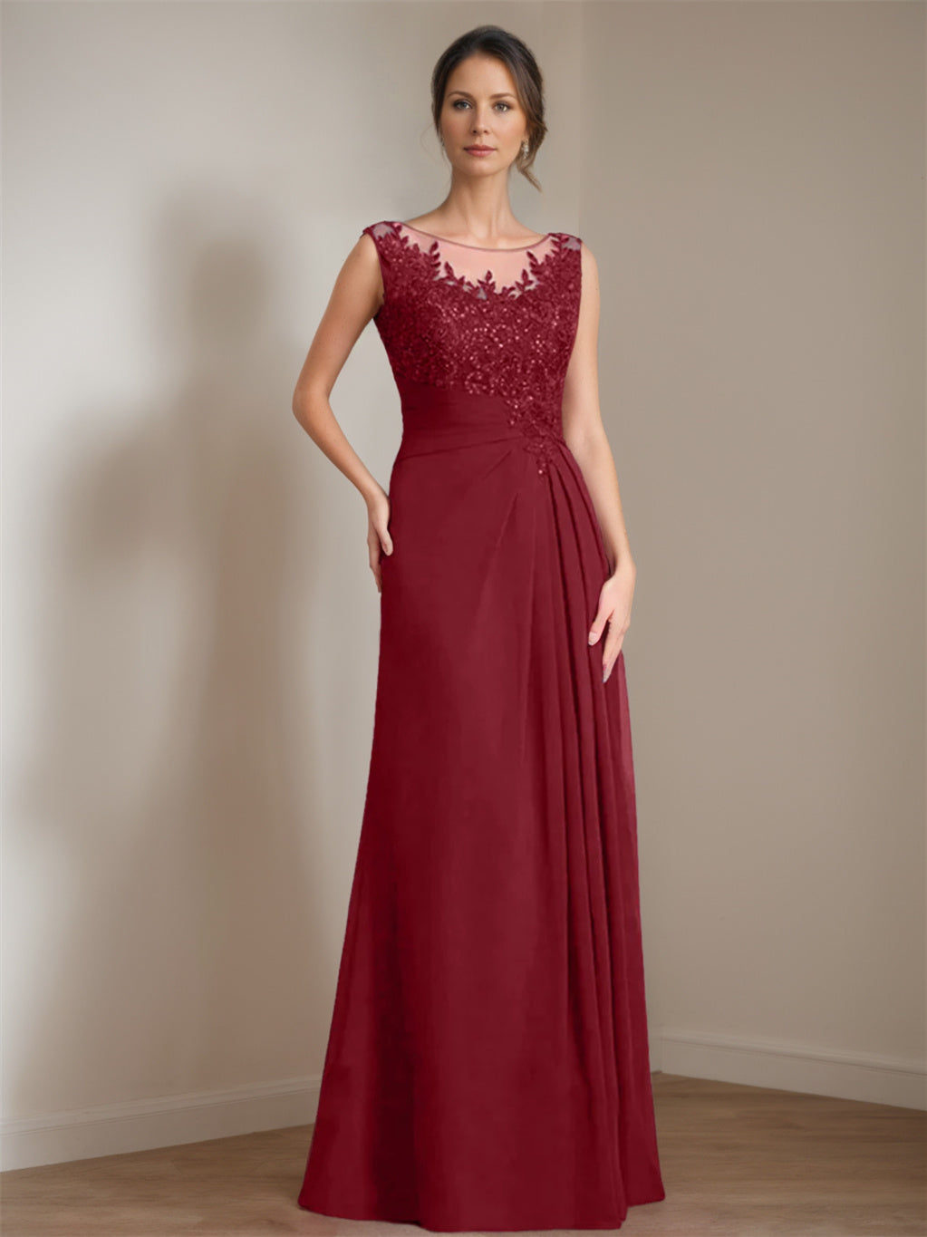 A-Line/Princess Scoop Floor-Length Mother Of The Bride Dresses With Pleated & Sequins BabaMila