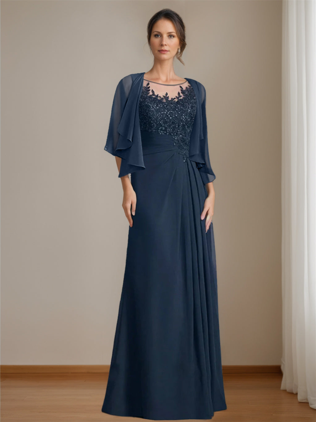 A-Line/Princess Scoop Floor-Length Mother Of The Bride Dresses With Pleated & Sequins BabaMila