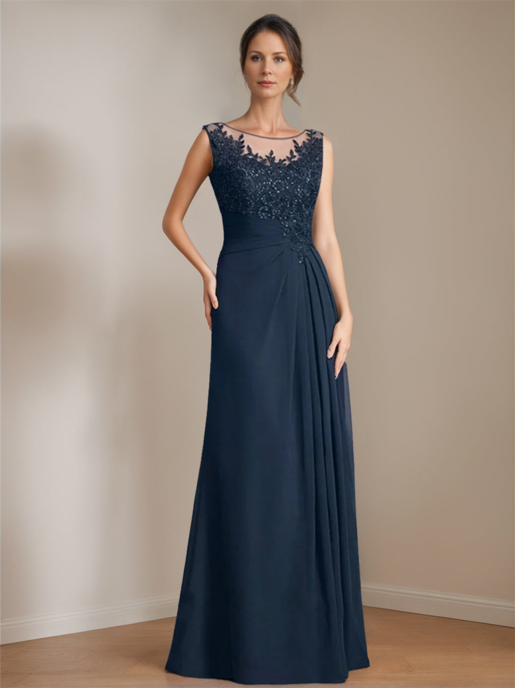 A-Line/Princess Scoop Floor-Length Mother Of The Bride Dresses With Pleated & Sequins BabaMila