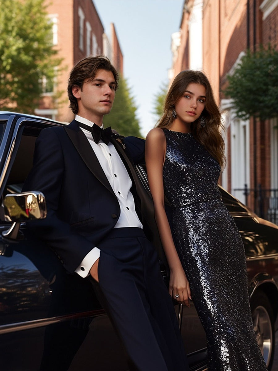 Sheath/Column Scoop Sleeveless Elegant Sequined Prom Dresses BabaMila