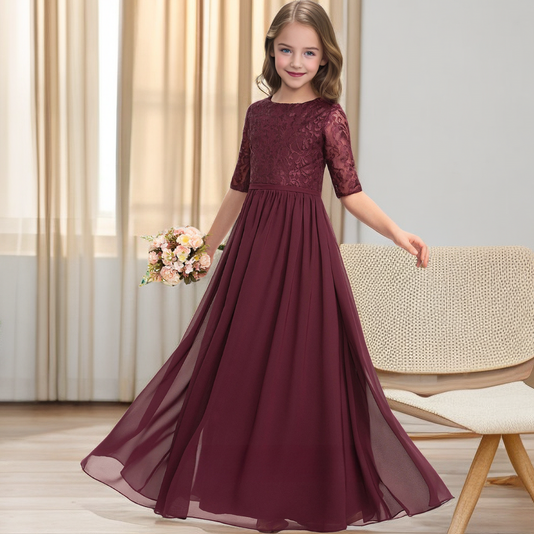 Half Sleeve Floor-Length Chiffon/Lace Junior Bridesmaid Dress/Girls Dresses Girls Gidiondress