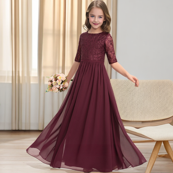 Half Sleeve Floor-Length Chiffon/Lace Junior Bridesmaid Dress/Girls Dresses Girls Gidiondress