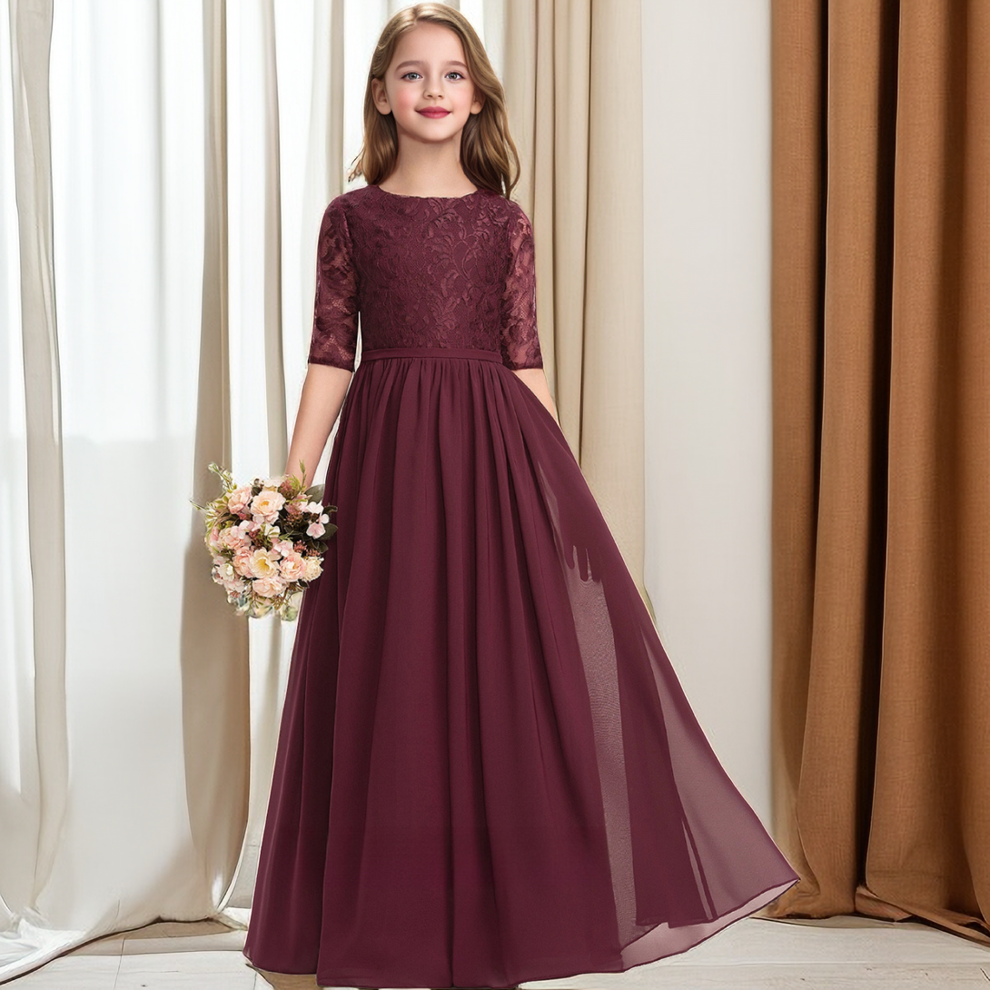 Half Sleeve Floor-Length Chiffon/Lace Junior Bridesmaid Dress/Girls Dresses Girls Gidiondress