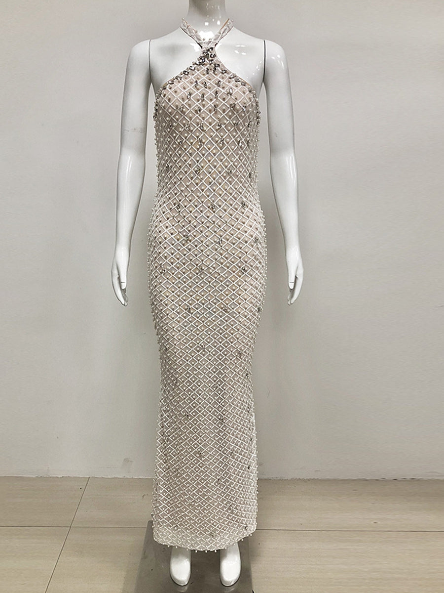 Sheath/Column Halter Sleeveless Elegant Sequined Prom Dresses with Pearl/Back Split BabaMila