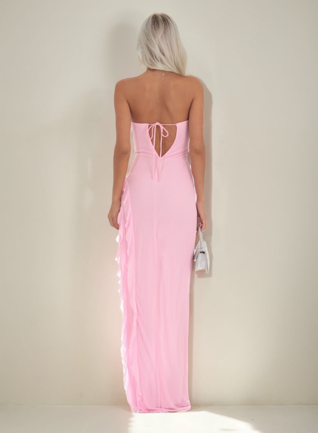 Sheath/Column Strapless Asymmetrical Prom Dresses with Ruffles/Self-tie BabaMila