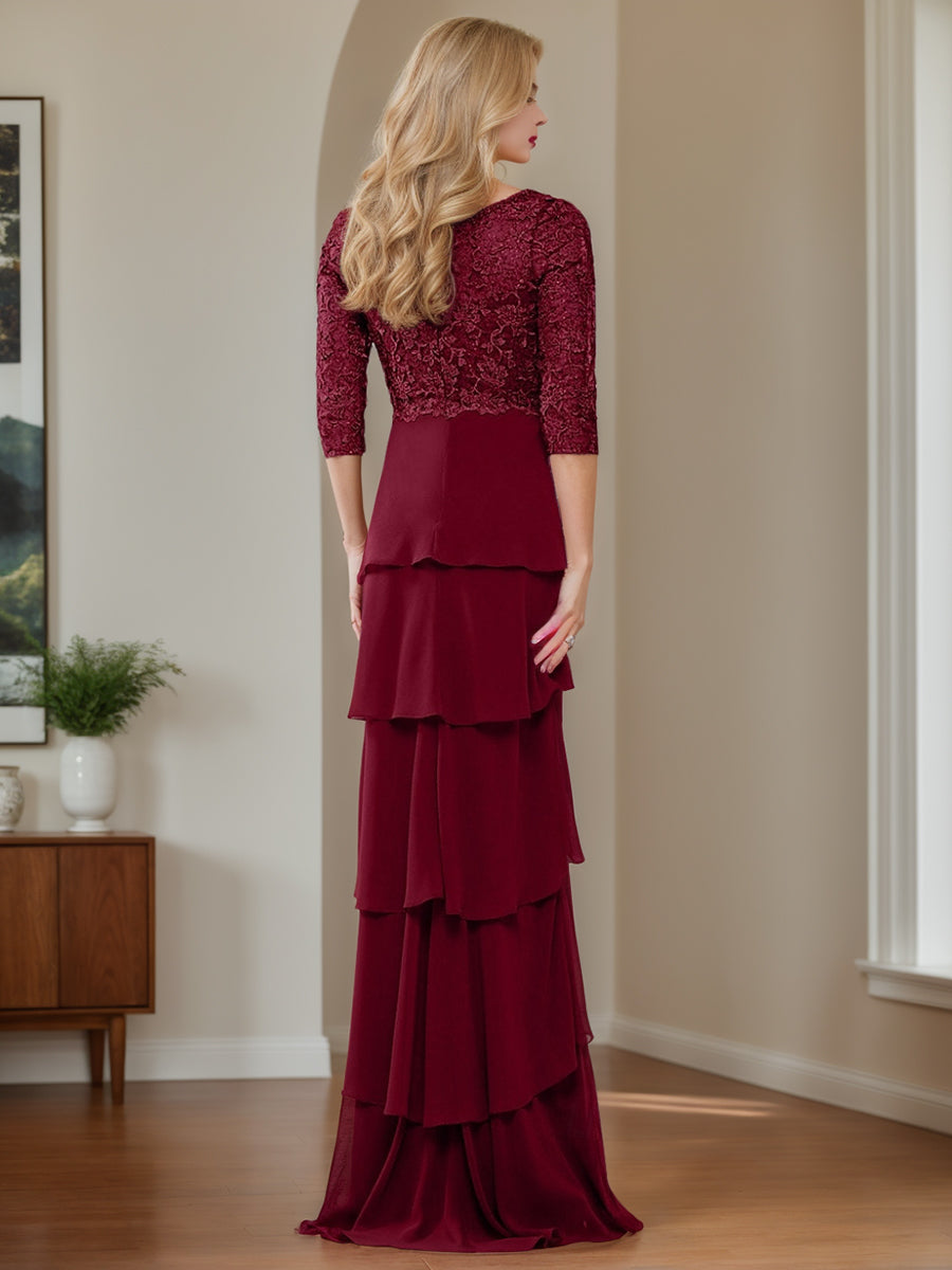 Chiffon Sheath/Column V-Neck Elegant Mother Of The Bride & Groom Dresses With Appliques & Ruffles BabaMila