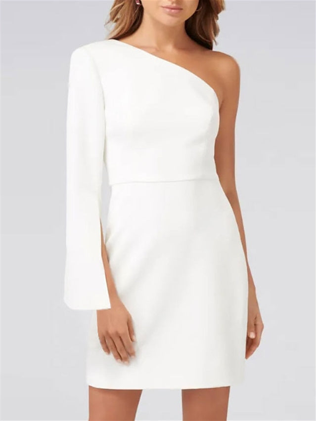 Sheath/Column One Shoulder Long Sleeve Cocktail Dresses BabaMila