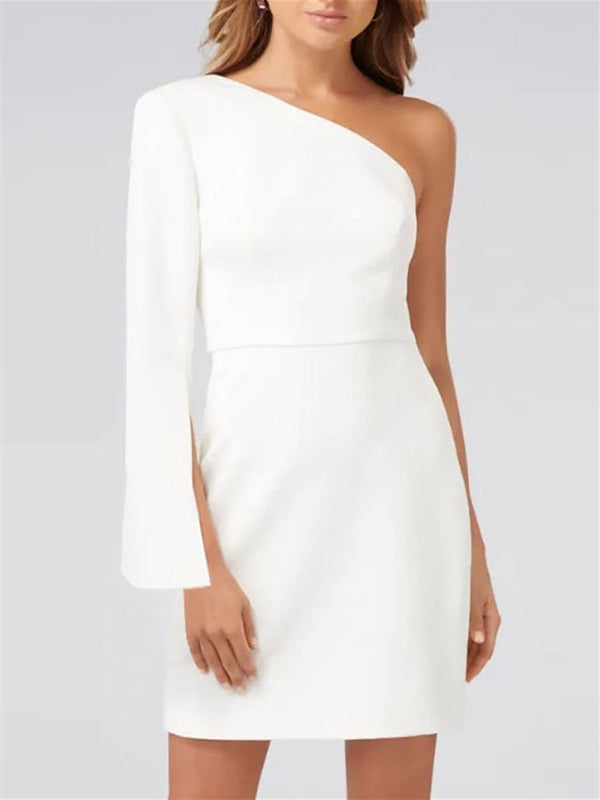 Sheath/Column One Shoulder Long Sleeve Cocktail Dresses BabaMila