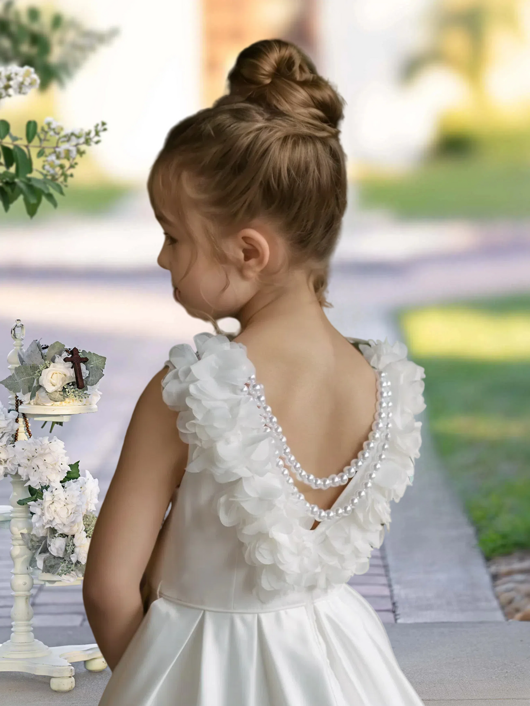 Flower Girl Dresses A-Line Sleeveless Floor-Length Satin First Communion Dresses 3D Flower Girls Gidiondress