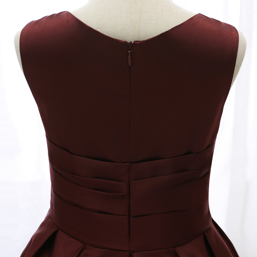 Boat Neck Sleeveless Floor-Length Asymmetrical Satin Girls Birthday Dresses With Pleated Gidiondress