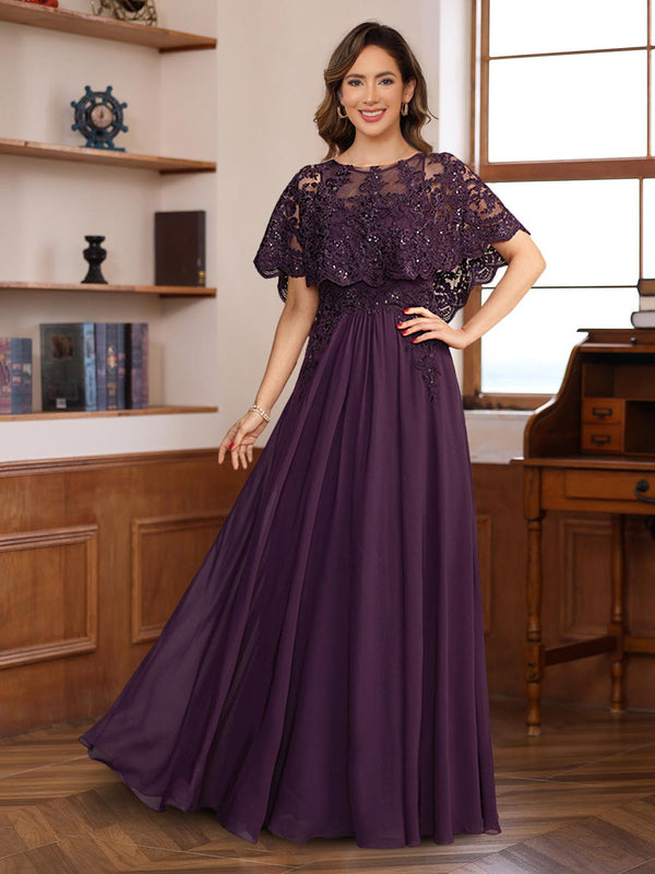 A-Line/Princess Round Neck Floor-Length Elegant Mother Of The Bride & Groom Dresses With Lace Appliques BabaMila