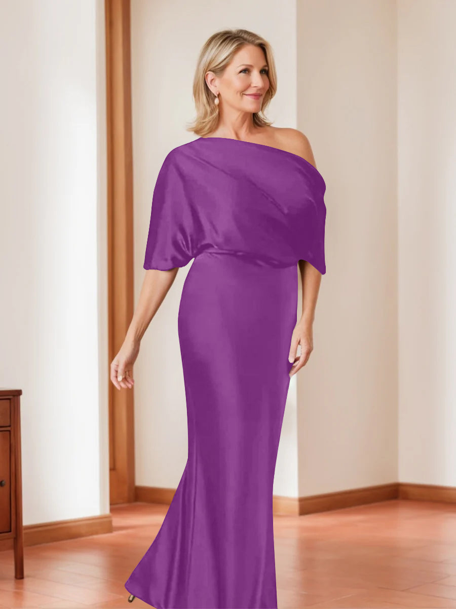 Sheath/Column One-Shoulder 1/2 Sleeves Elegant Plus Size Mother Of The Bride Dresses BabaMila