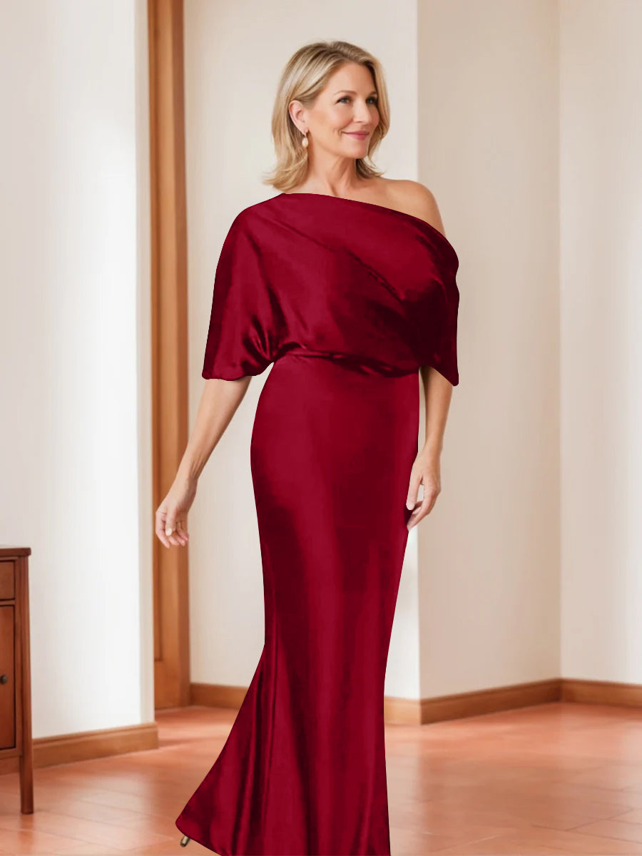 Sheath/Column One-Shoulder 1/2 Sleeves Elegant Plus Size Mother Of The Bride Dresses BabaMila