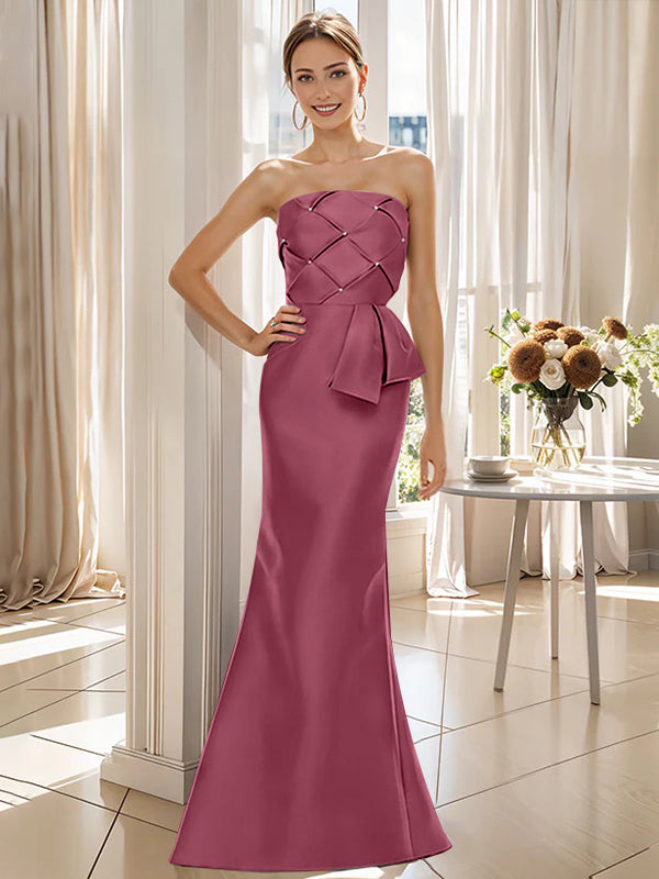 Trumpet/Mermaid Strapless Sleeveless Floor-Length Mother Of The Bride Dresses With Bowknot BabaMila