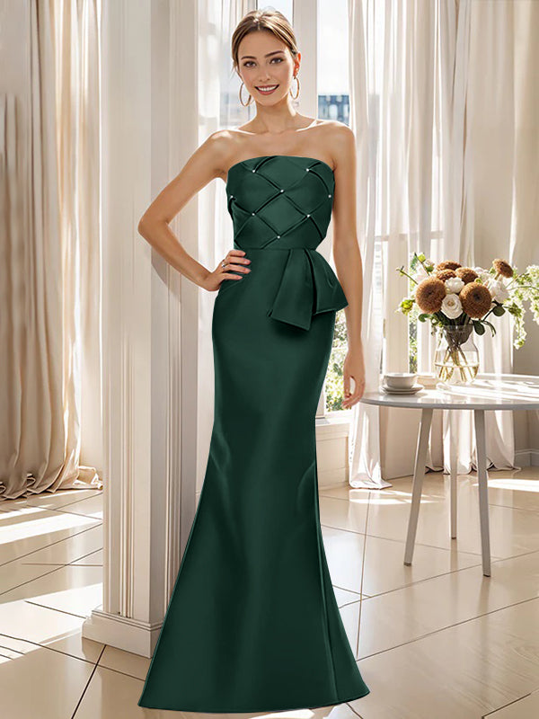 Trumpet/Mermaid Strapless Sleeveless Floor-Length Mother Of The Bride Dresses With Bowknot BabaMila