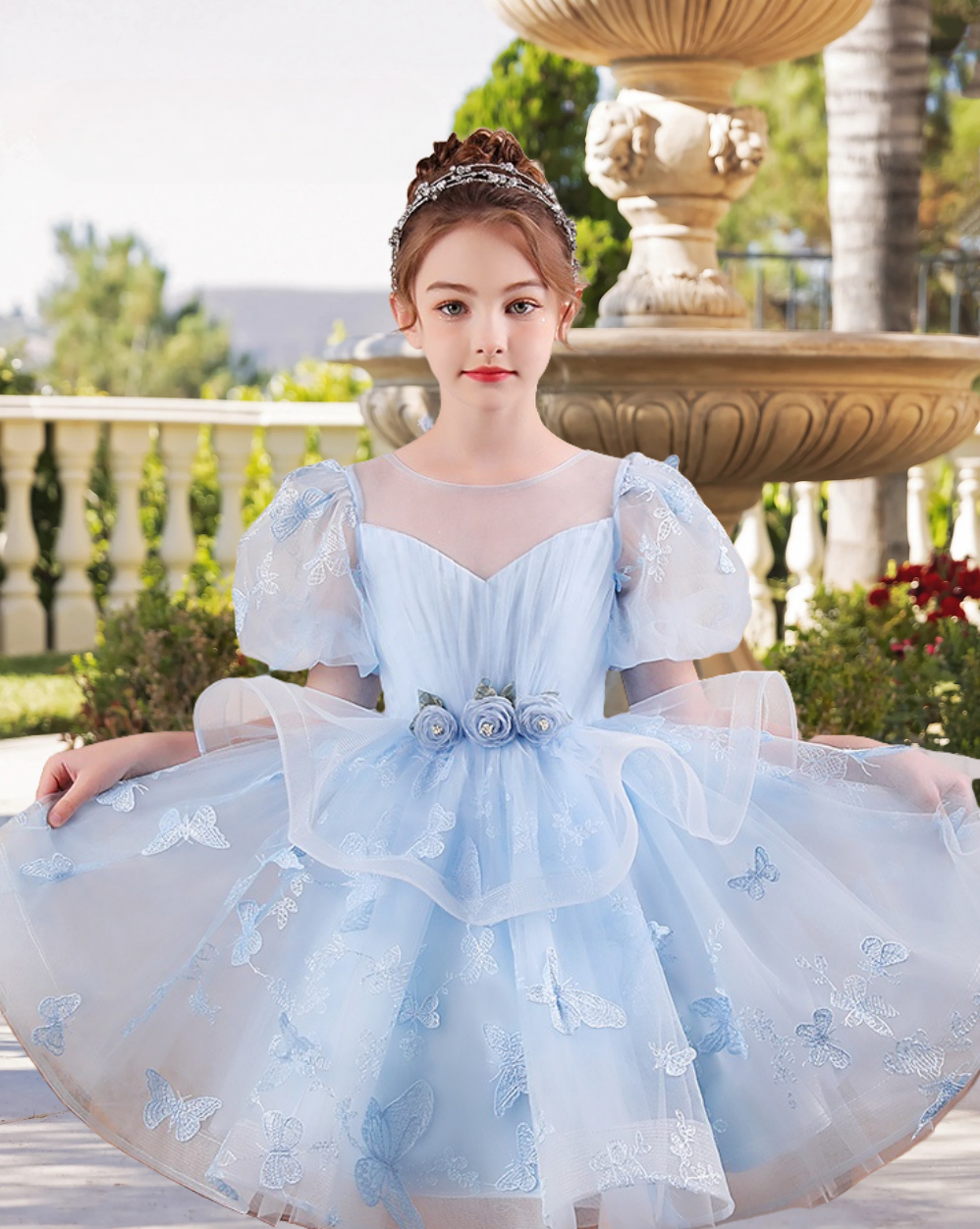 Scoop Neck Puff Sleeve Knee-Length Exquisite Lace/Tulle Girls Birthday Dresses With Pleated/Appliques/3D Flower Girls Gidiondress