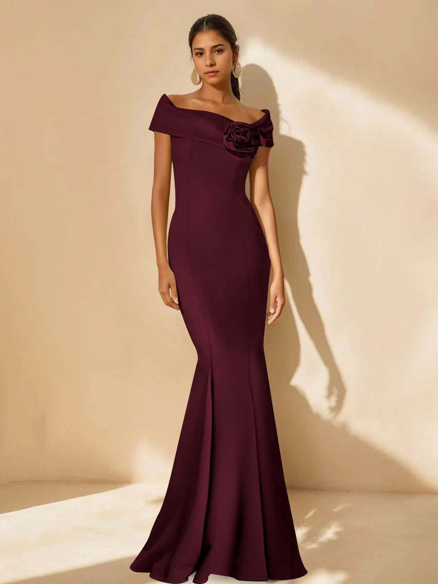 Trumpet/Mermaid Off-The-Shoulder Minimalist Mother Of The Bride Dresses With Detachable Flower BabaMila