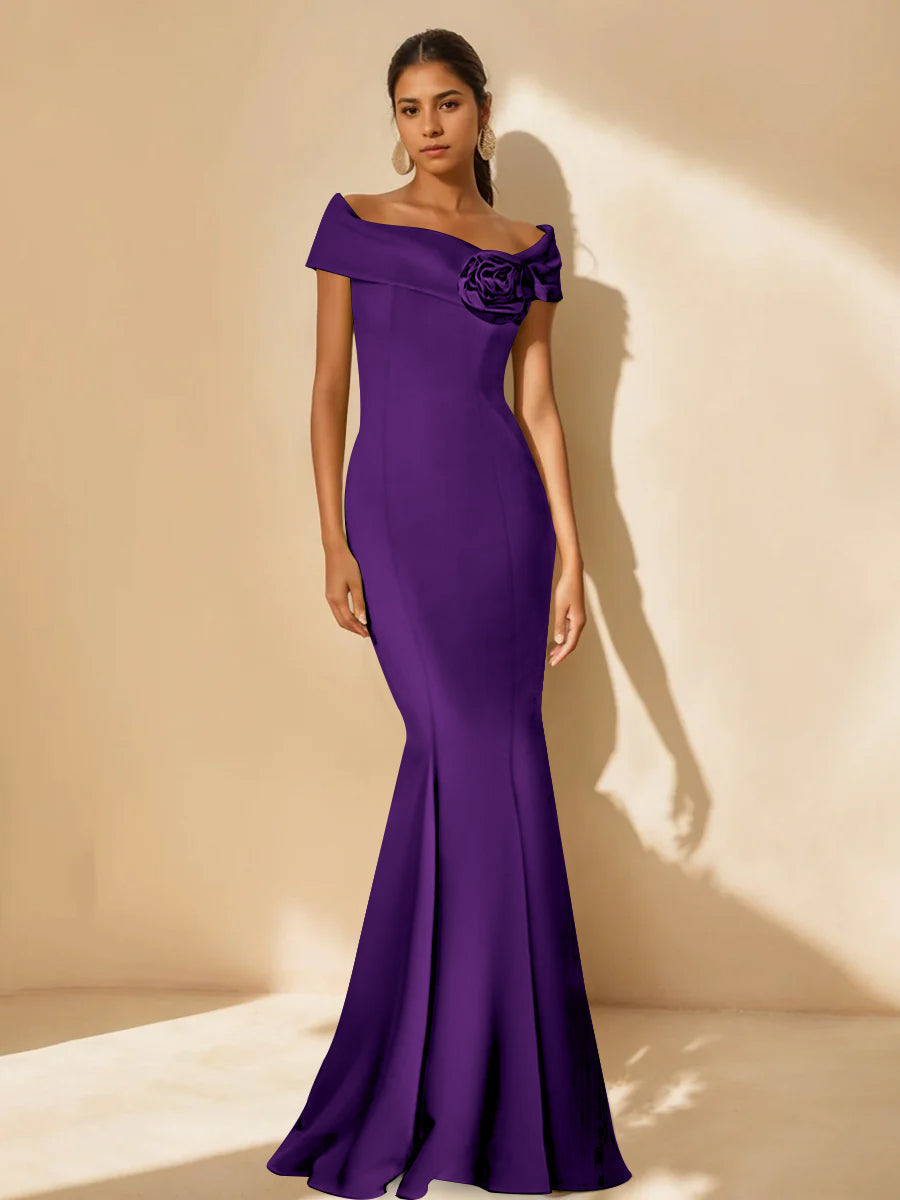 Trumpet/Mermaid Off-The-Shoulder Minimalist Mother Of The Bride Dresses With Detachable Flower BabaMila