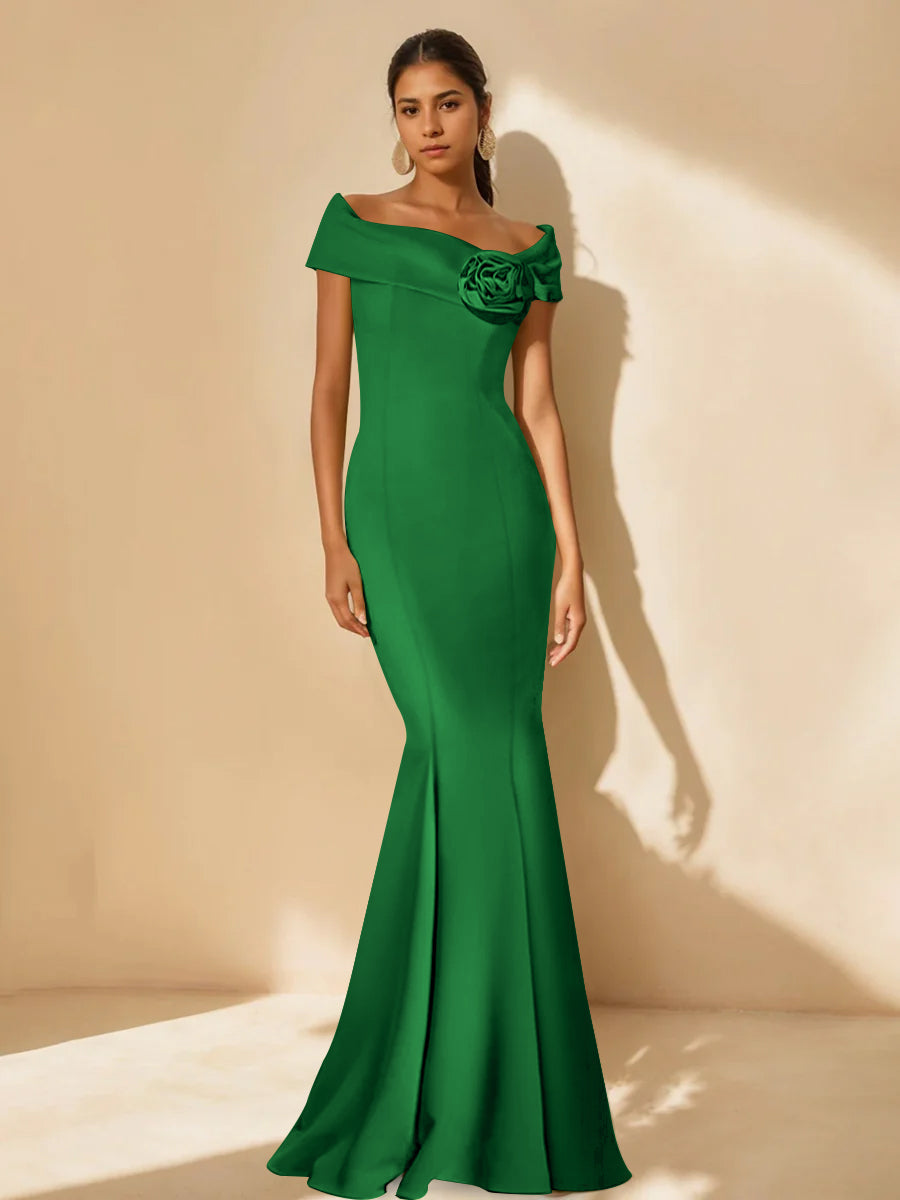 Trumpet/Mermaid Off-The-Shoulder Minimalist Mother Of The Bride Dresses With Detachable Flower BabaMila