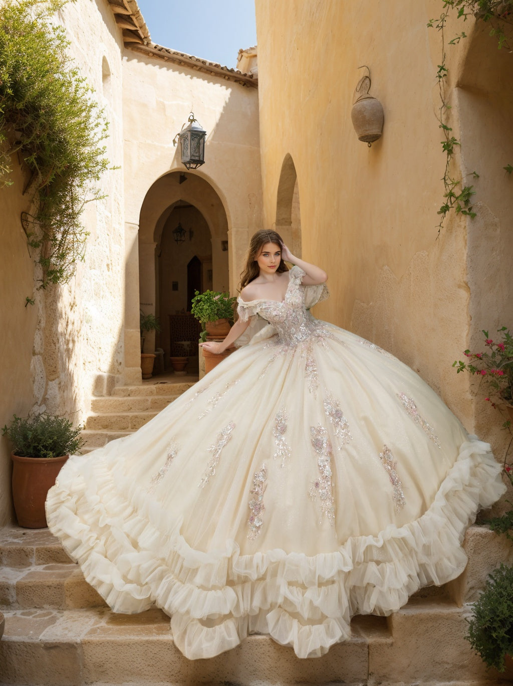 Ball Gown Sweetheart Sleeveless Court Train Tulle Long Prom Dresses with Lace/Appliques BabaMila