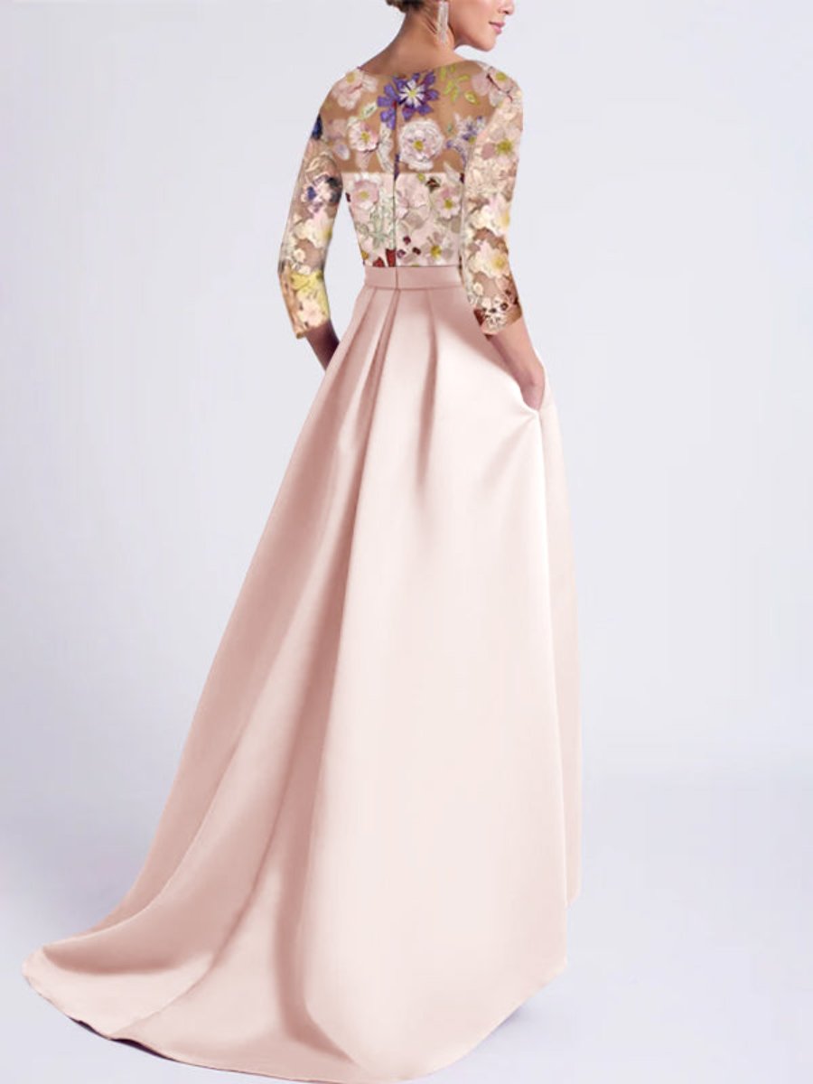 A-Line/Princess Scoop 3/4 Sleeves Asymmetrical Mother Of The Bride Dresses With Appliques Lace BabaMila