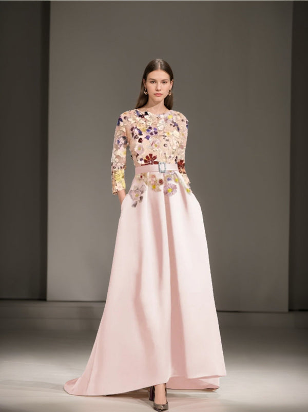 A-Line/Princess Scoop 3/4 Sleeves Asymmetrical Mother Of The Bride Dresses With Appliques Lace BabaMila