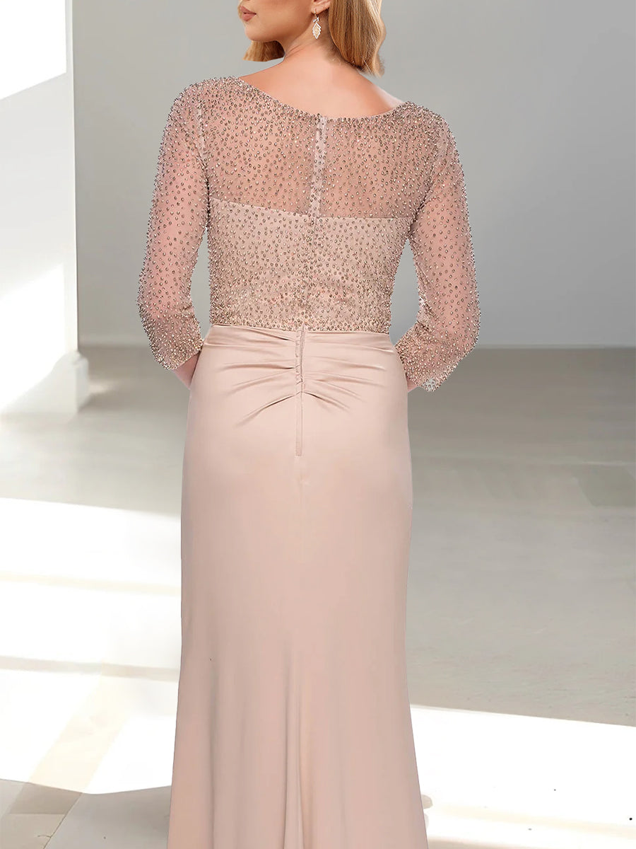 Trumpet/Mermaid V-Neck 3/4 Sleeves Mother Of The Bride Dresses With Beading BabaMila