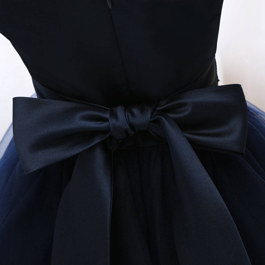 Off-the-shoulder Floor-Length Tulle/Satin Girls Birthday Dresses With 3D Flower Appliques/Belt Gidiondress