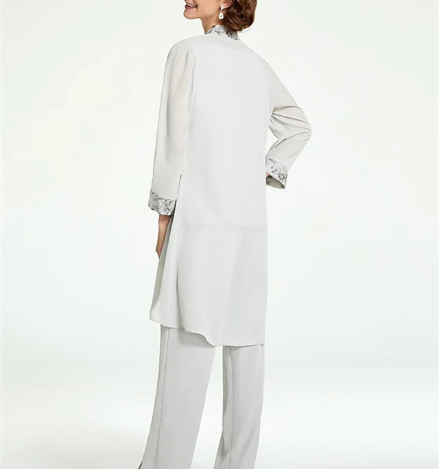 Chiffon Round Neck Floor-Length Mother Of The Bride Pantsuits With Jacket BabaMila