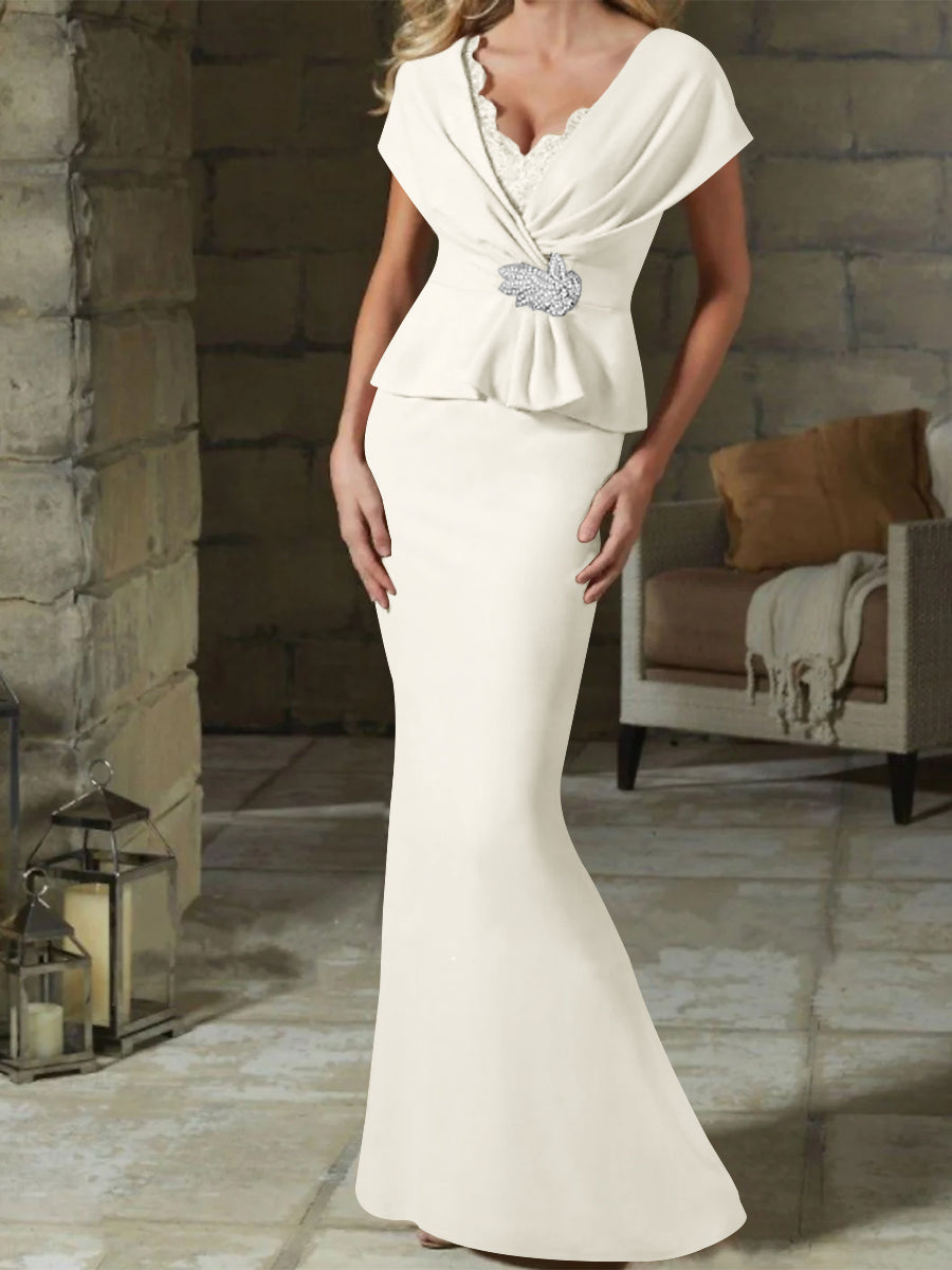 Sheath/Column V-Neck Mother Of The Bride Dresses With Belt BabaMila