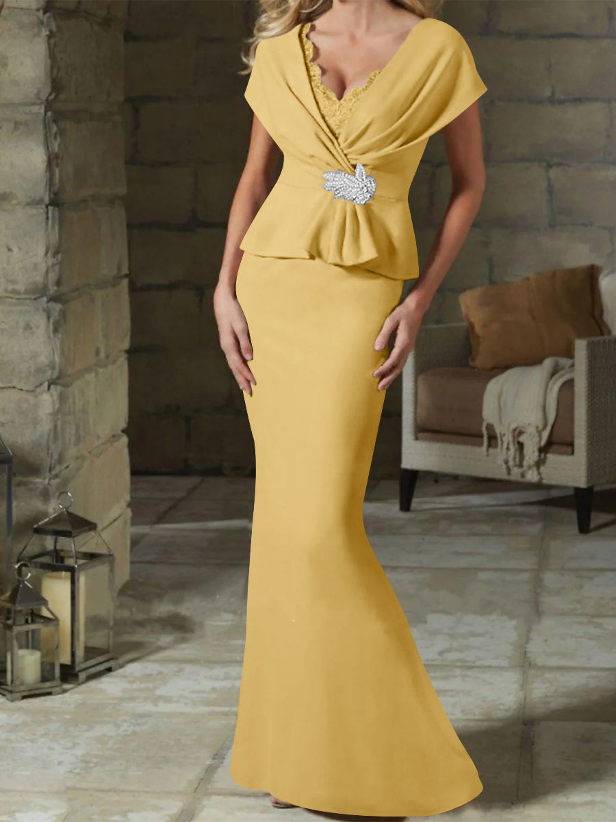 Sheath/Column V-Neck Mother Of The Bride Dresses With Belt BabaMila