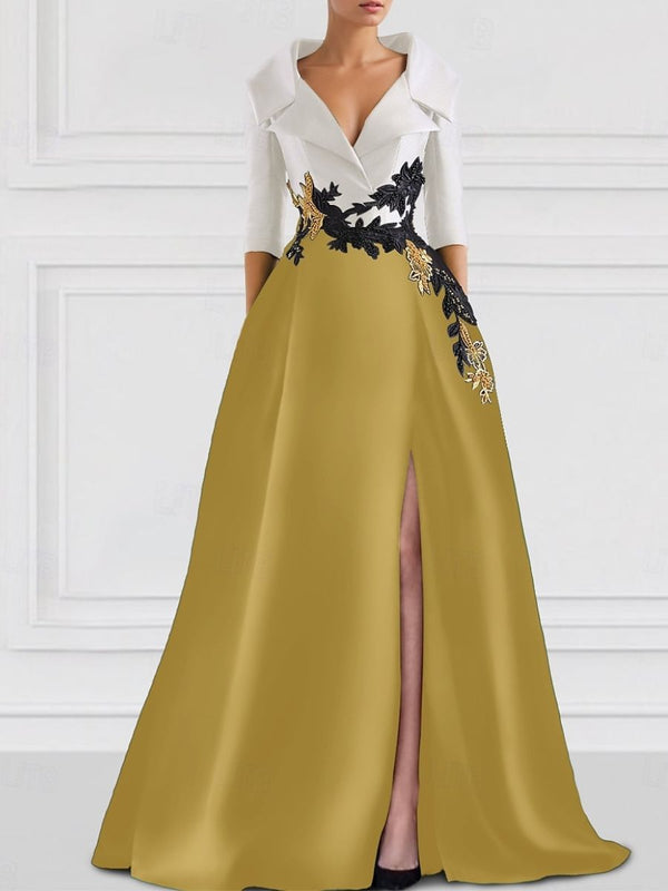 A-Line/Princess V-Neck Floor-Length Mother Of The Bride Dresses With Appliques & Split Side BabaMila