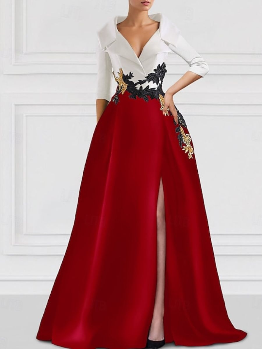 A-Line/Princess V-Neck Floor-Length Mother Of The Bride Dresses With Appliques & Split Side BabaMila