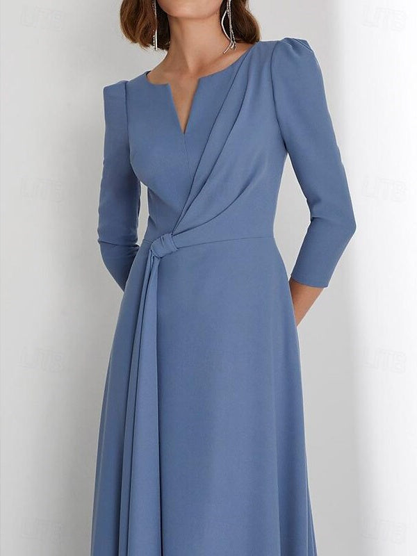 Sheath/Column Floor Length 3/4 Length Sleeve V Neck Wedding Guest Dresses With Criss Cross Ruched BabaMila